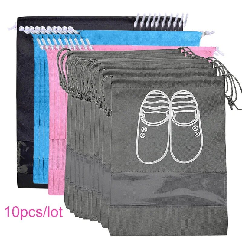 Saco de armazenamento de sapatos organizador de armário não tecido bolsa de viagem portátil à prova dwaterproof água bolso roupas classificadas saco de suspensão 10 pçs