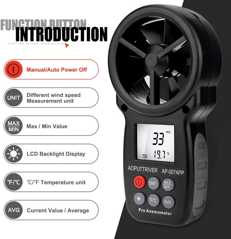 AP-007-APP 블루투스 0.3 ~ 30 메터/초 디지털 풍속계 측정 휴대용 무선 풍속/온도 테스터 도구