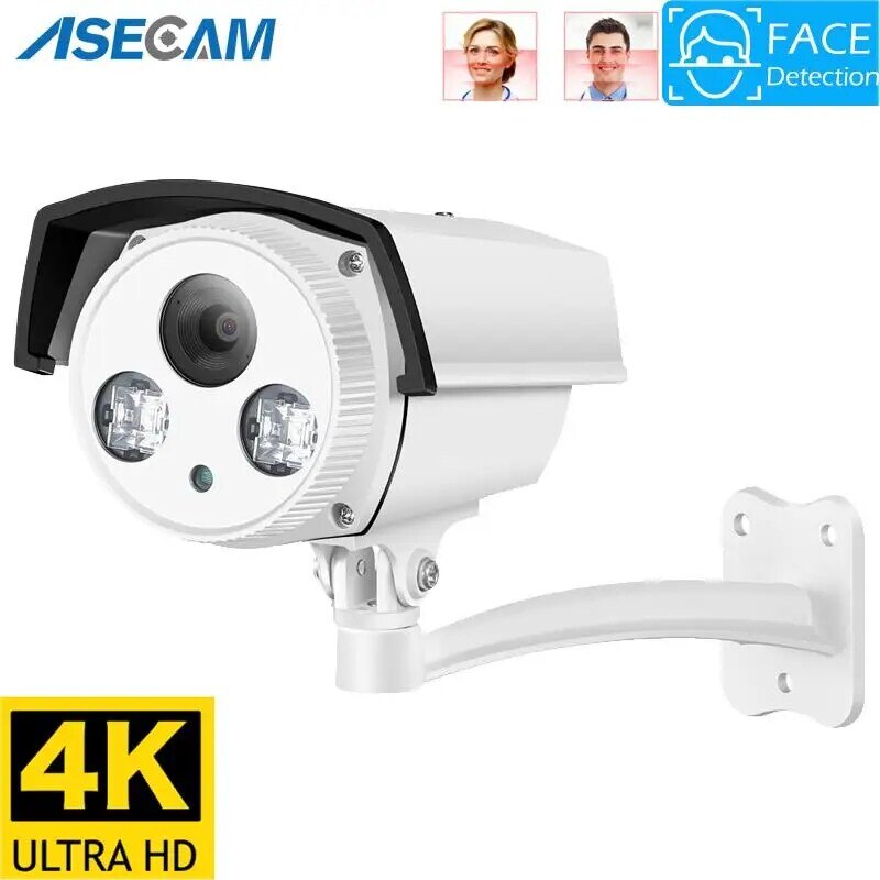 Kamera IP 4K 8MP Luar Ruangan Ai Deteksi Wajah H.265 Onvif Peluru CCTV Array Visi Malam IR 5MP POE Kamera Keamanan Rumah Manusia
