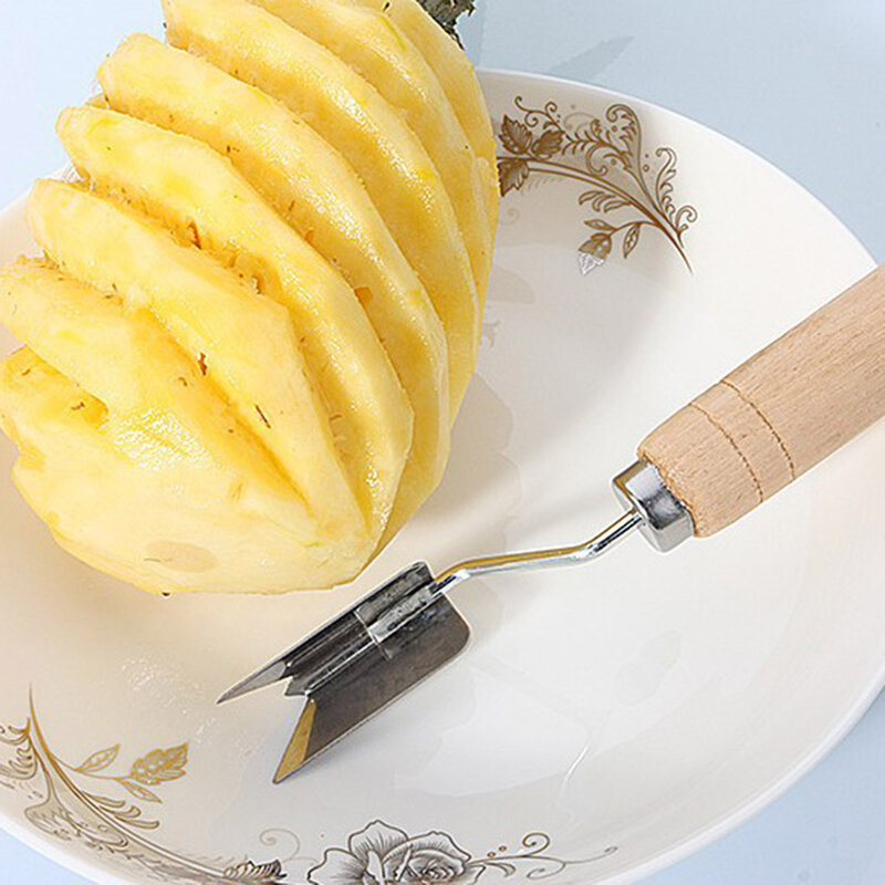 2 sztuki przenośny nóż ananasowy w kształcie litery V rękojeść drewniana ostra obieraczka do owoców krajalnice ze stali nierdzewnej