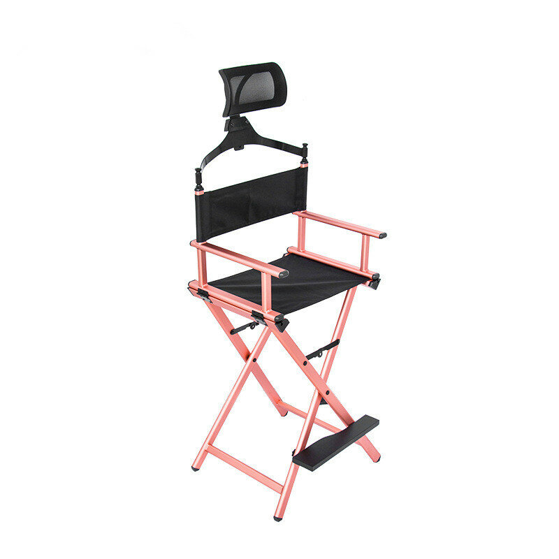 Marco de aluminio para maquillaje, silla de artista con soporte de cabeza ajustable, color oro rosa, portátil, profesional, silla de maquillaje