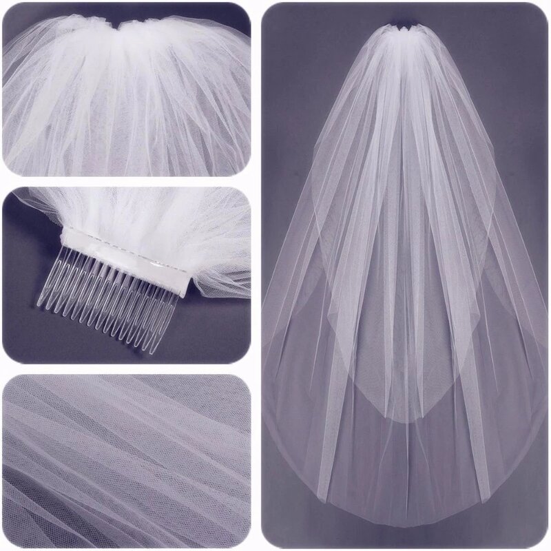 Hot Sale New Design Short Soft Tulle Wedding Veils Two Layers Cut Edge Wedding Veil Comb In Stocks