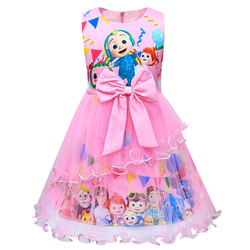 Cocommela crianças princesas vestidos para meninas moda verão cosplay sem mangas desenho animado aniversário casamento festa