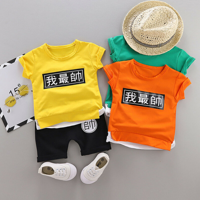 Verão bebê outfits o-pescoço manga curta impressão camisetas topos + shorts 2 pçs conjunto crianças roupas do bebê roupas de verão crianças