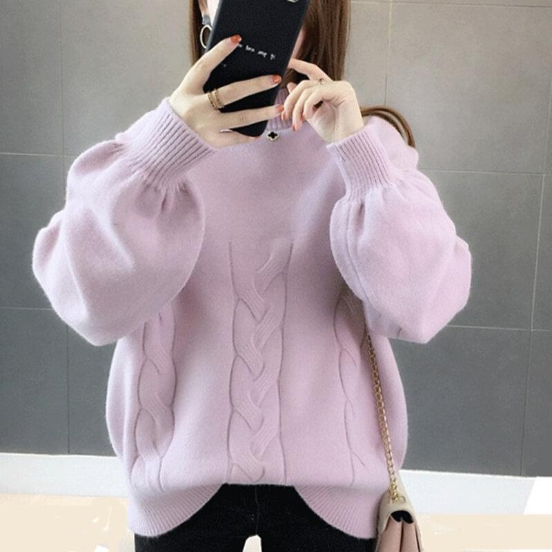 Women pullovers Sweater 2020 New Solid turtleneck lantern sleeve knitted soft Autumn Winter Casual loose female knitted coat