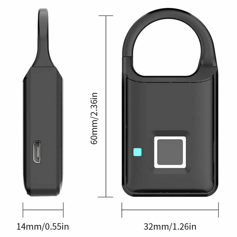 Hot P4 Vingerafdruk Hangslot Security Smart Lock Touch Anti-Diefstal Usb Charge Voor Rugzak Koffer Handtas Bagage Smart Hangslot