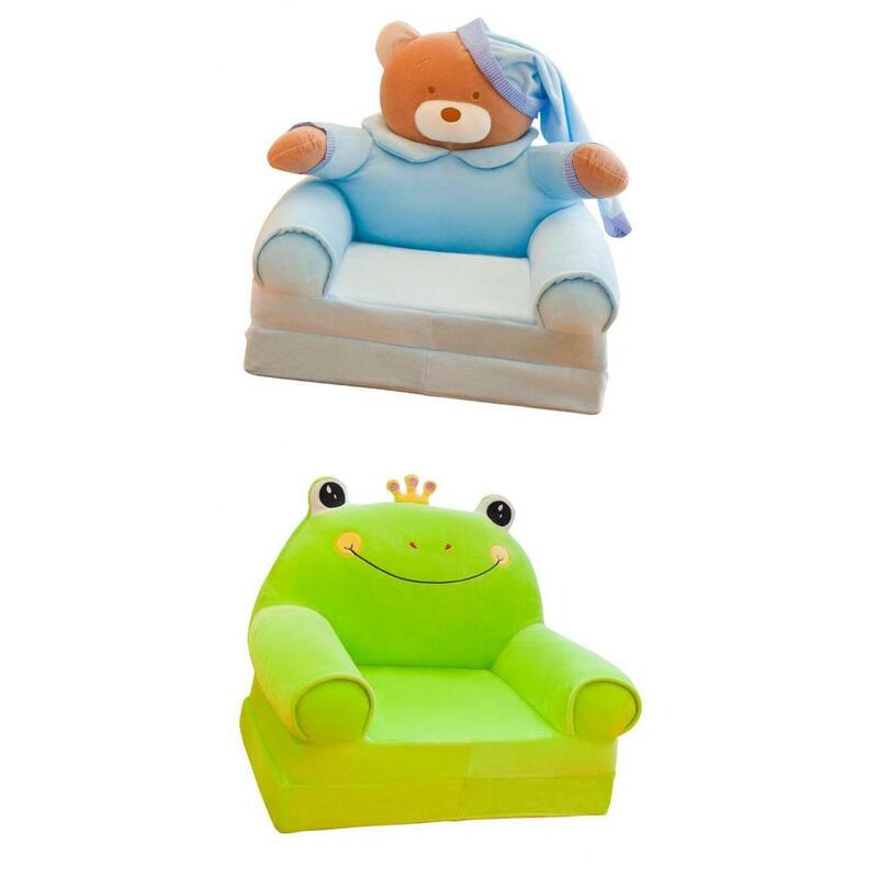 어린이용 접이식 소파 의자 교체형 커버 2 개, 만화 동물 곰 개구리 안락 의자 안락 의자 소파 커버
