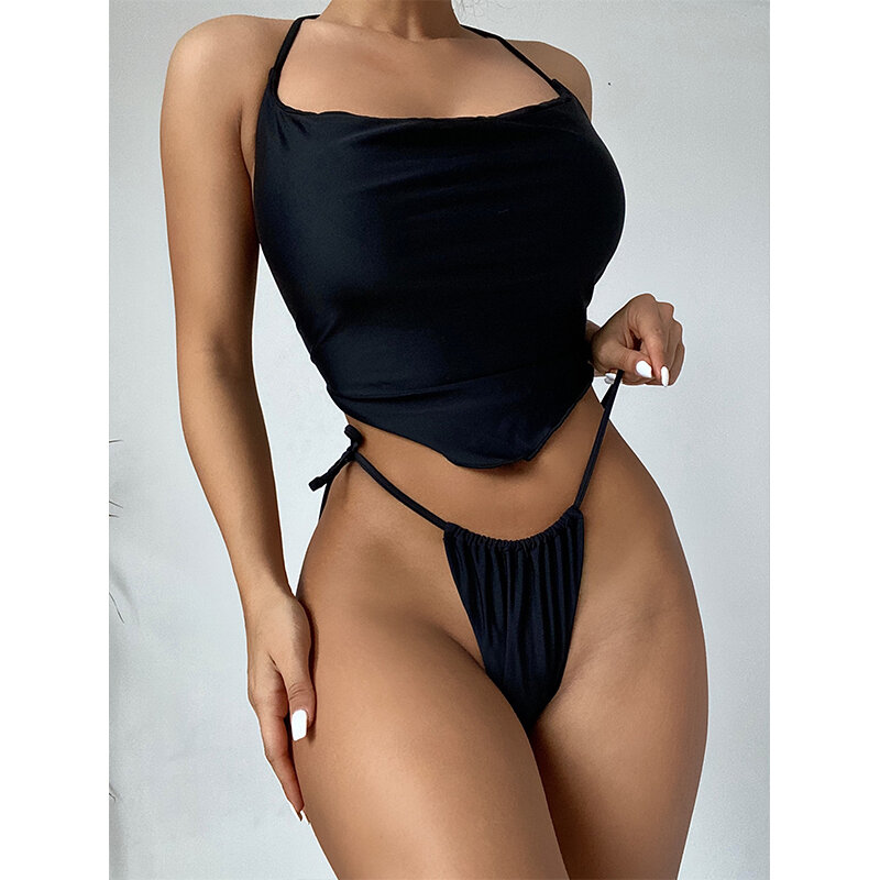 Mossha-bikini con cuello halter para mujer, traje de baño femenino con Tanga, conjunto de Bikini femenino, 2022
