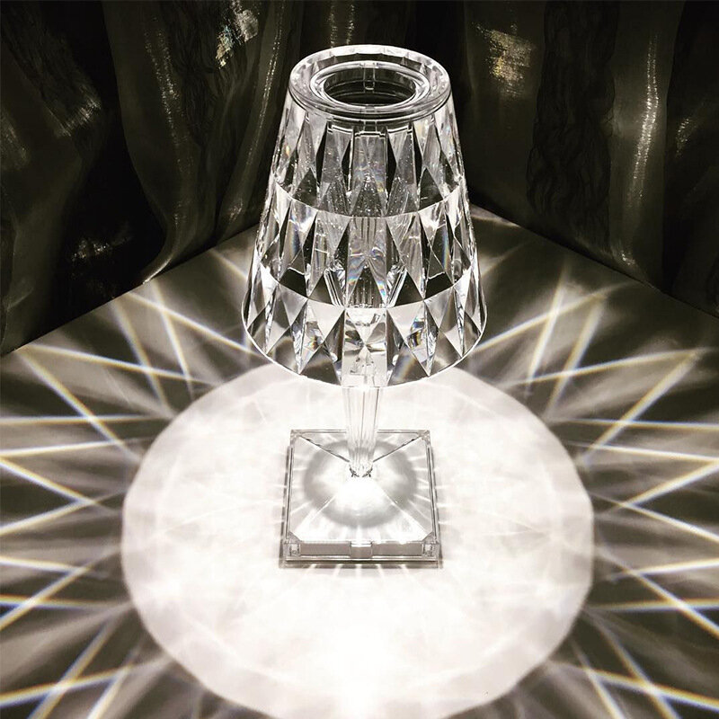 Lámpara de mesa de diamante con atenuador simple, recargable por USB Luz Nocturna, decoración de escritorio de cristal acrílico para dormitorio, envío directo