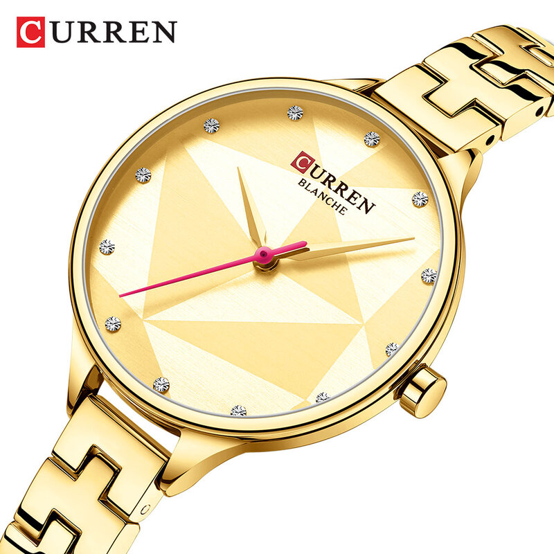 CURREN-Reloj clásico de cuarzo para mujer, pulsera de diseño creativo, de acero inoxidable, femenino
