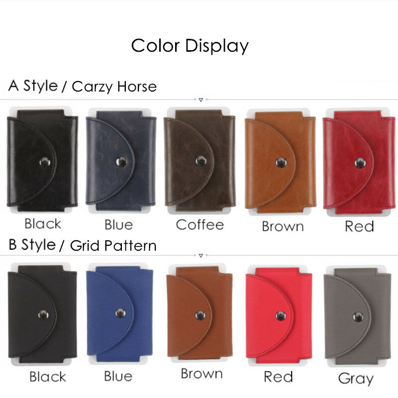 Carzy Horse/ Grid-tarjetero de cuero PU para hombre, tarjetero de Metal RFID para tarjetas de crédito, novedad de 2019