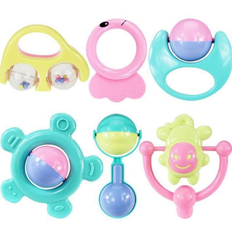6pcs/set Baby Rattles Hand Hold Jingle Shaking Bell Musical Baby Toys Newborn Baby 0- 12 Months Teether Toys