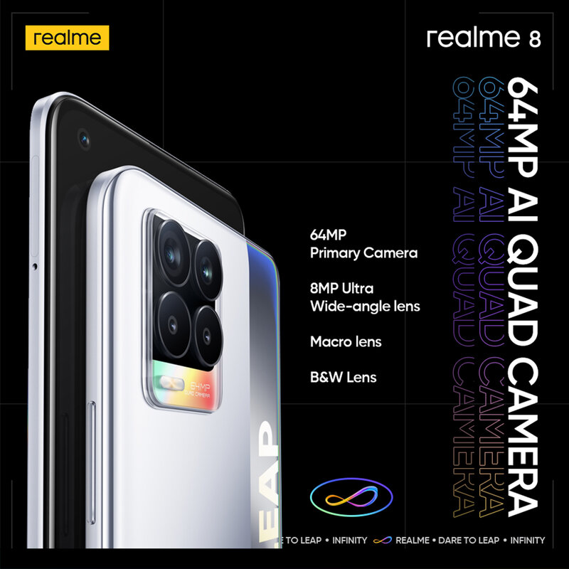 Realme 8 6GB RAM 128GB ROM 30W ชาร์จโทรศัพท์มือถือ Helio G95 Octa Core 6.44 "AMOLED จอแสดงผล64MP Quad กล้องสมาร์ทโฟน