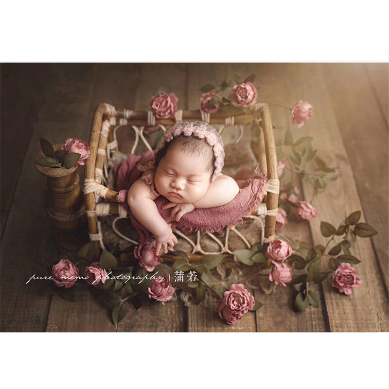 Newborn Photography Props Boy Vintage Woven Rattan Basket Baby Photo Shoot Furniture Posing Chair Photo Bebe  Accessoire Bed