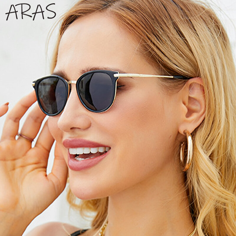 Gafas de sol polarizadas redondas y pequeñas para mujer, anteojos de sol femeninos con montura de Metal, estilo Retro, a la moda, 2021