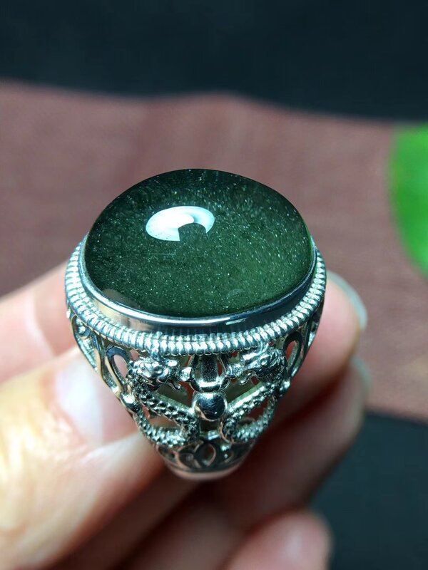 Natural verde phantom quartzo anel oval ajustável 20/15mm feminino mem tamanho grande 925 prata verde phantom jóias aaaaaa