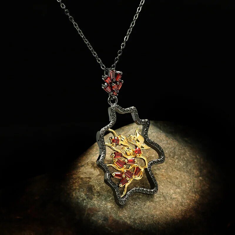 Dames géométrique forme irrégulière pendentif creux conception bijoux rouge Zircon collier italien luxe dames collier chandail chaîne