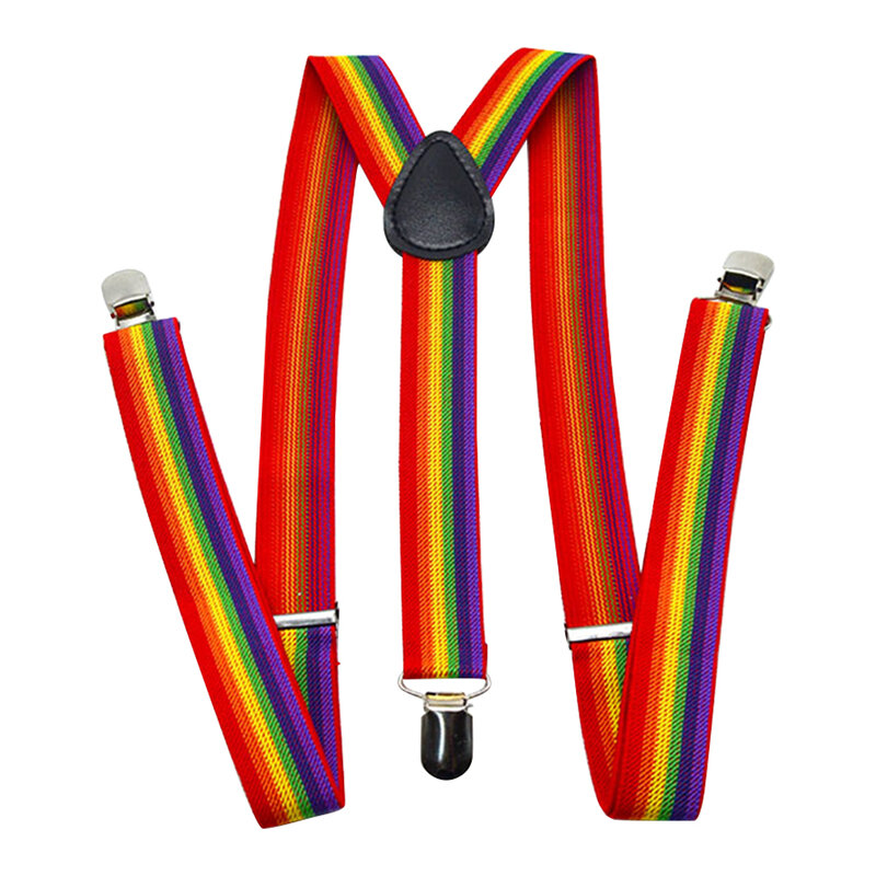 Tirantes elásticos de arcoíris para hombre Y mujer, accesorio de 1,4 de ancho, anticaída, ajustable, para regalo, 3 Clips