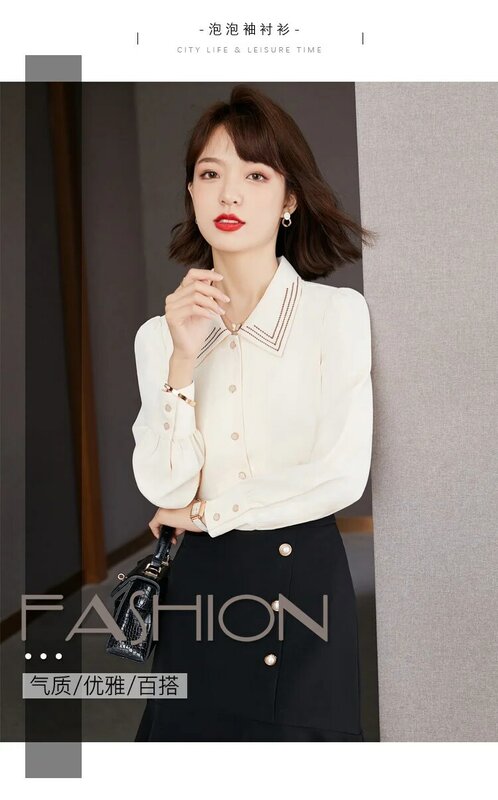 ◆ In Stock ◆ Autumn 2021 Loose Embroidered Business Shirt All-Match Chiffon Shirt Top