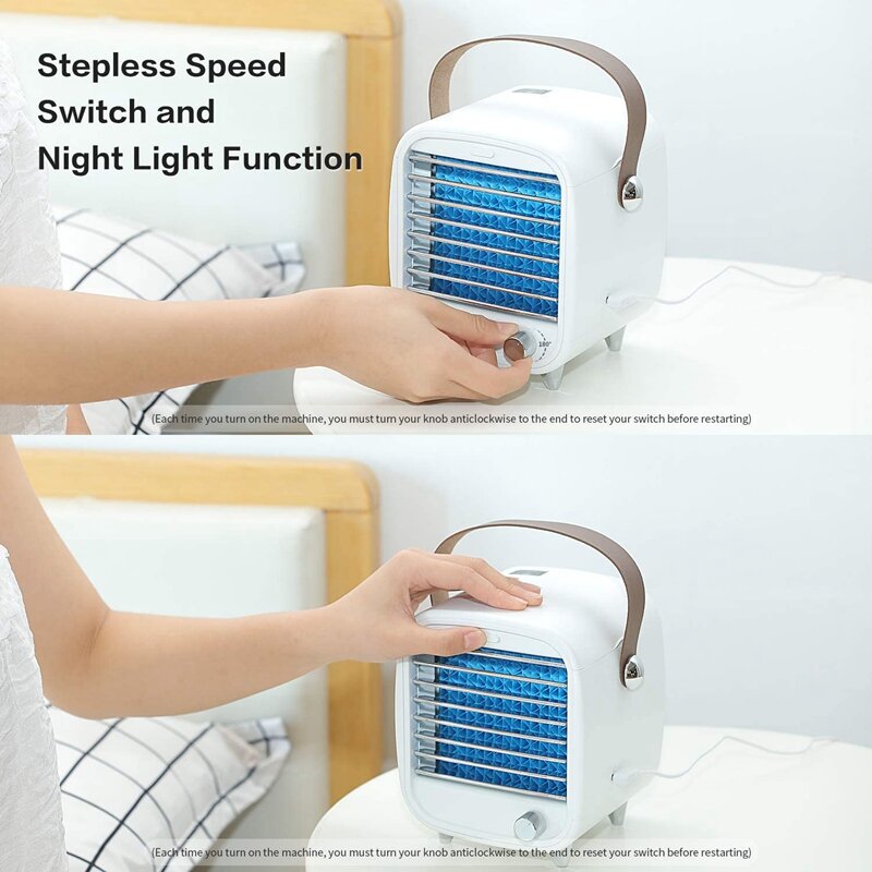Portable Air Conditioner Small USB Desktop Air Cooler Fan Built in Ice Box Strong Wind Features for Home Office Bedroom