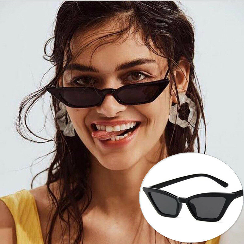 Uv400 moldura pequena moda olho de gato óculos de sol para mulher retro vintage eyewear