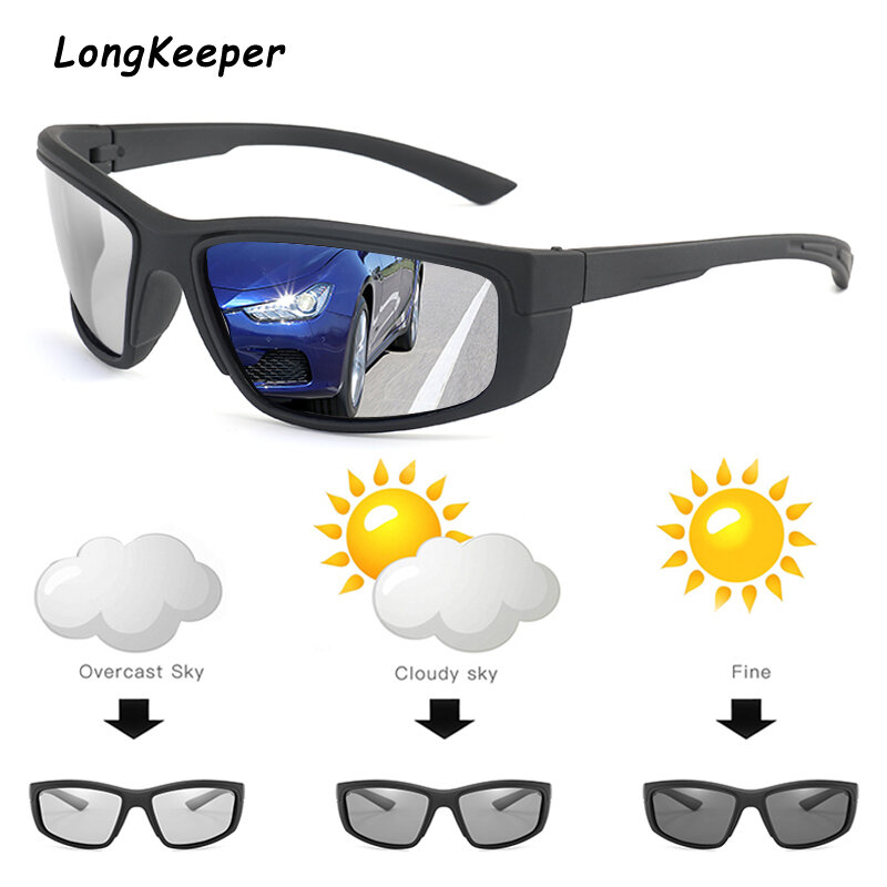 Óculos de sol fotocromático para homens, óculos de dirigir polarizado com lente camaleão, que varia a cor de dia ou de noite