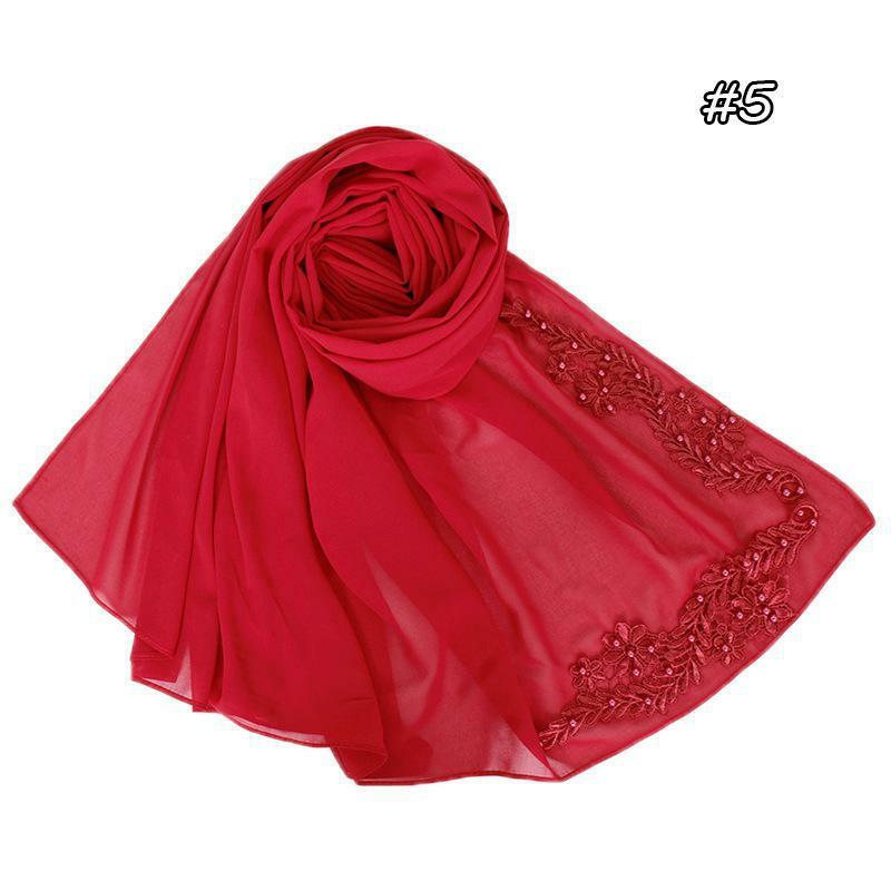 ชีฟองผ้าคลุมไหล่ผ้าพันคอ Stole ผ้าพันคอมุสลิม Hijab คุณภาพสูงหัว Plainembroidery 180 ซม.* 70 ซม.
