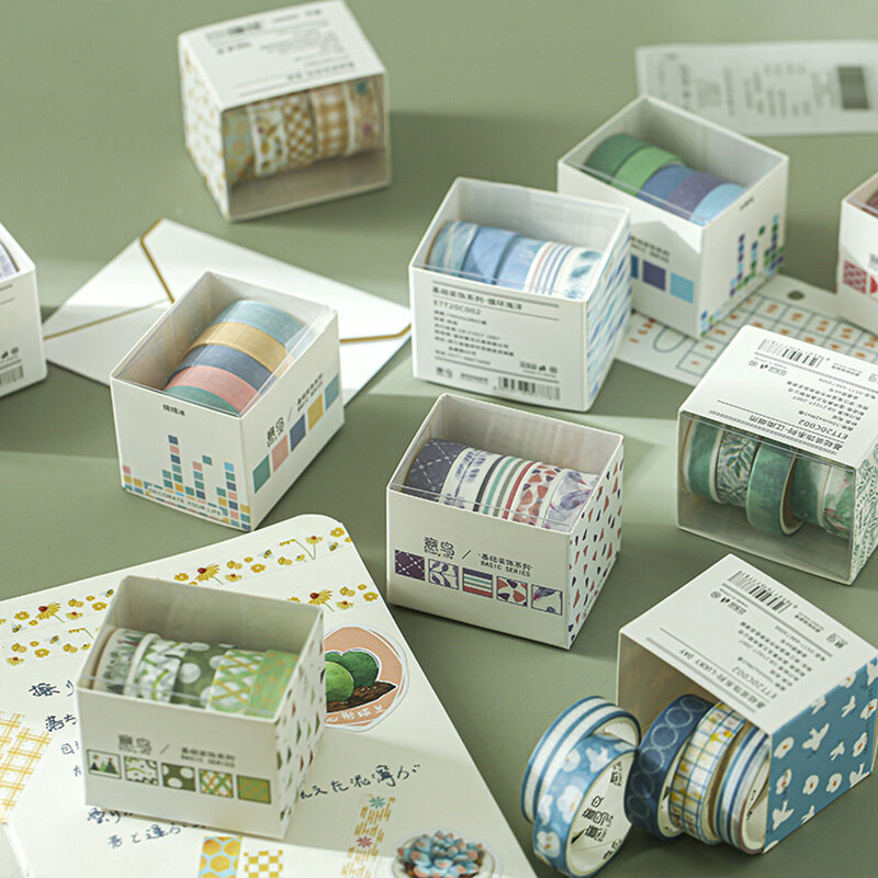 5 rolek/pudełko Kawaii taśmy maskujące zestaw podstawowy wzór Washi naklejki na taśmie DIY Scrapbooking notes biurowe