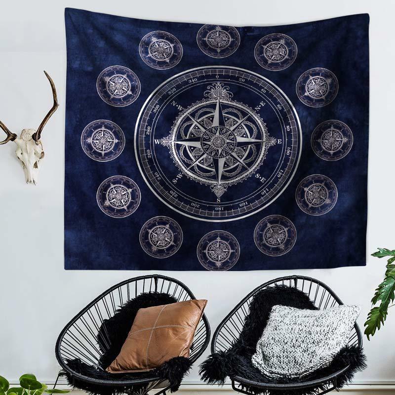 Гобелен с геометрическим компасом мандала, в стиле бохо, психоделический, настенное одеяло в стиле бохо, декор для гостиной, украшение для с...