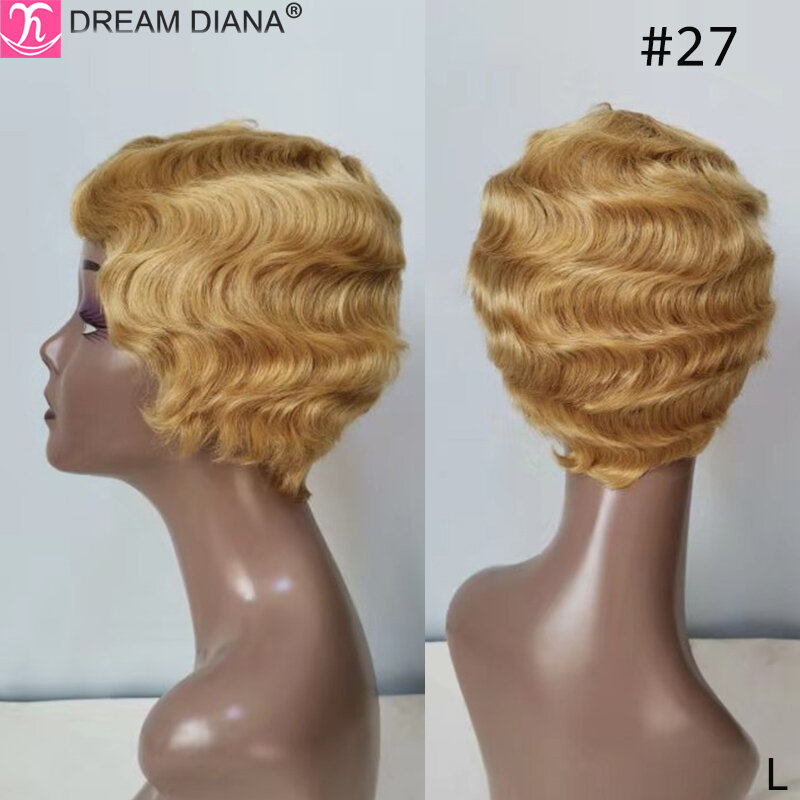 Dreamdiana perucas de cabelo brasileiro pré colorido perucas de cabelo humano curto ondulado bob perucas não remy 4 "peruca de onda de dedo 100% perucas de cabelo humano