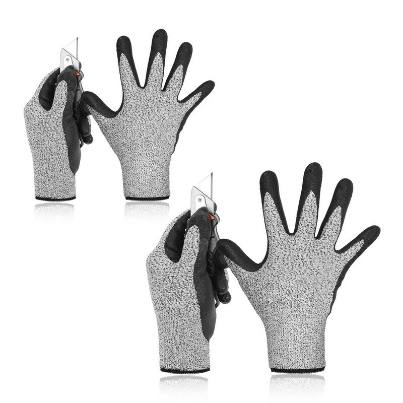 2 Pair Level 5 Cut Resistant Gloves 3D Comfort Stretch Fit Durable Power Grip Foam Nitrile, Pass Fda Food Contact-L & Xl