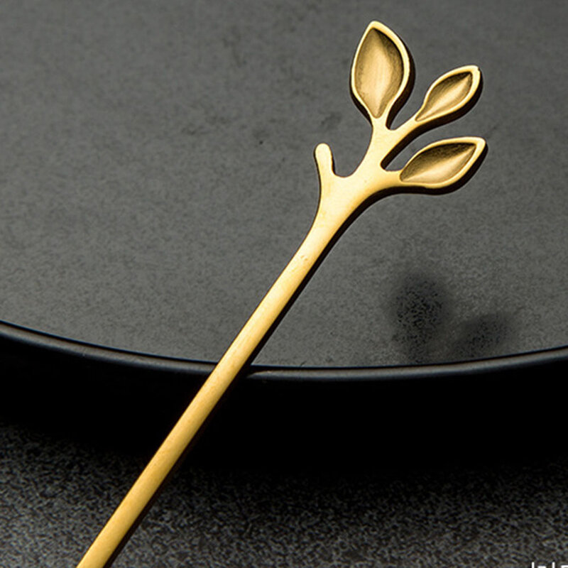かわいい葉の形状のステンレス鋼のコーヒースプーンセットクリエイティブ食器フルーツフォークスモールミニ金属キッチンアクセサリー茶スクープ