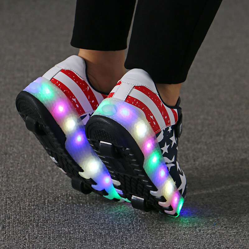 เด็กเรืองแสงรองเท้าผ้าใบเด็กชายหญิงที่มีล้อ2019ใหม่ LED Light Up รองเท้าเด็กรองเท้าผ้าใบบนล้อกีฬา ...
