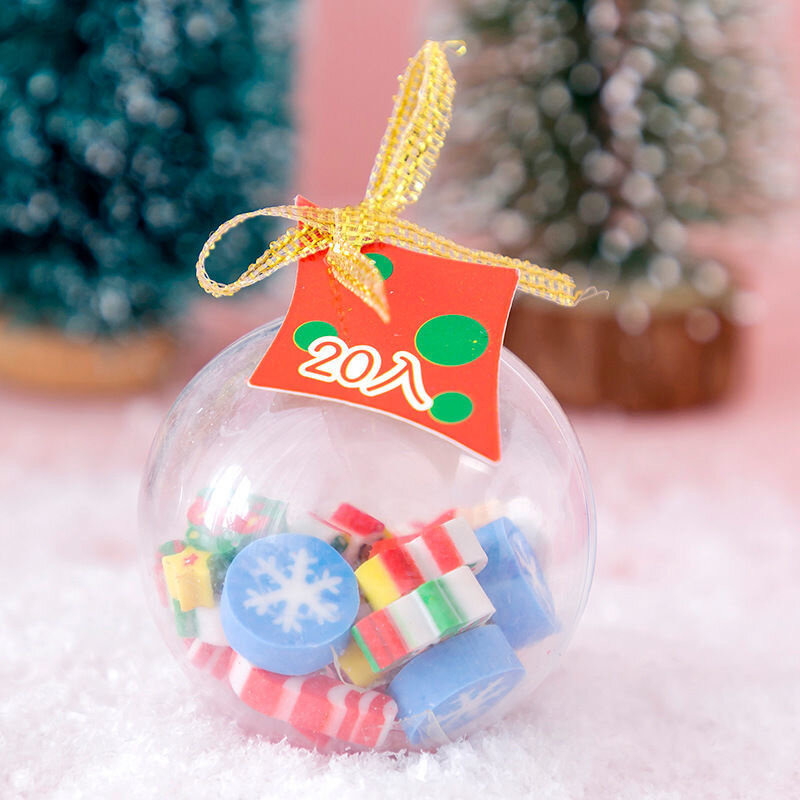 5 سنتيمتر البلاستيك المفتوحة كرات شفافة تعليق شجرة الكريسماس قلادة واضح الحلي السنة الجديدة مع المطاط هدايا عيد الميلاد الاطفال
