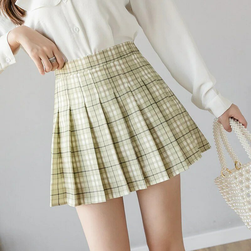 Faldas plisadas de estilo Preppy para mujer, minifalda a cuadros de cintura alta, Harajuku, Chic, de verano