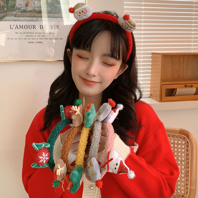 2022 neue Jahr Kinder Geschenke Weihnachten Santa Elch Schneemann Stirnbänder Ornamente Plüsch Haarband Weihnachten Dekorationen Noel Natal Navidad