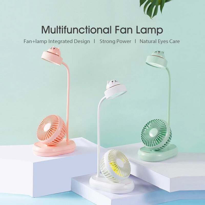 Multifunctional Desk Lamp Fan Adjustable Eye Care LED Table Lamp 3 Modes 2000mAh USB Rechargeable Fan for School Home Office