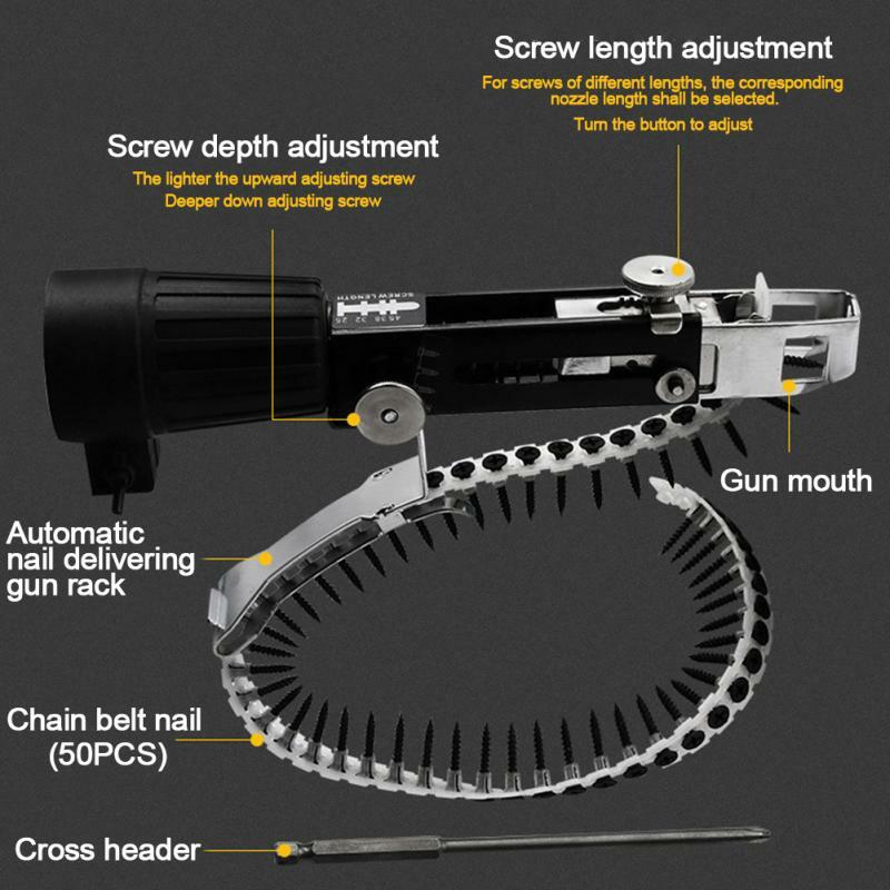 Automatyczne elektryczne narzędzie do drewna ze śrubami łańcuszek do paznokci Adapter wiertarka elektryczna przystawka ze stali nierdzewnej agd Professional