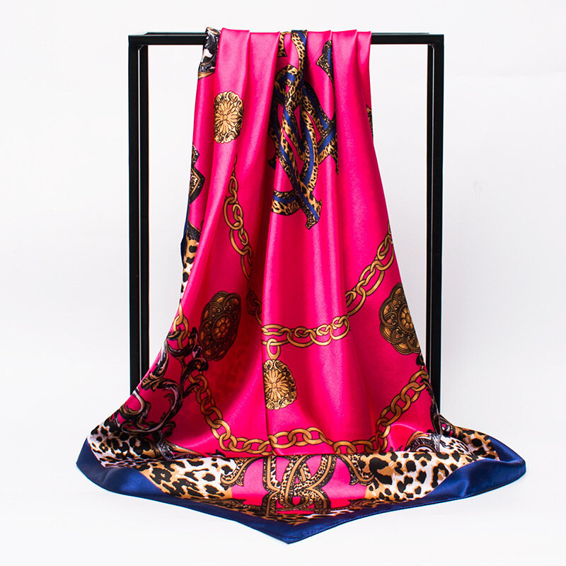 Pañuelo de seda para mujer, Hijab estampado de 90x90cm
