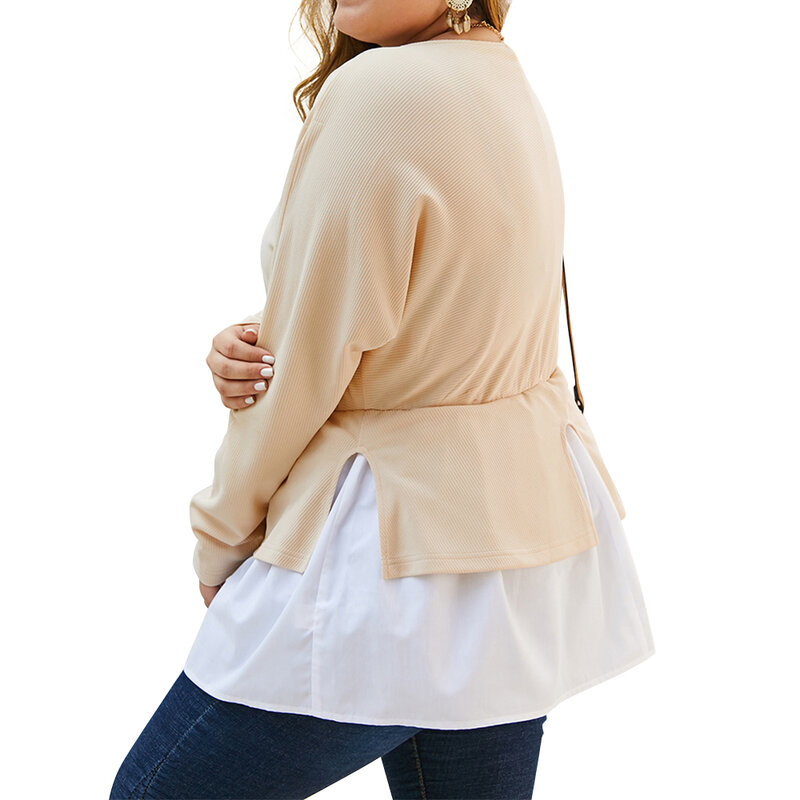 Camiseta feminina plus size, camiseta casual de primavera e outono com envoltório, tamanho grande, 4xl, elegante, moda urbana
