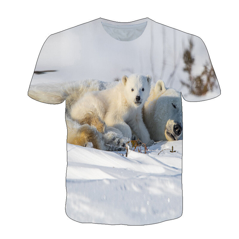 T-shirt col rond pour garçon, unisexe, à la mode, ours polaire, pour enfants, nouvelle collection été