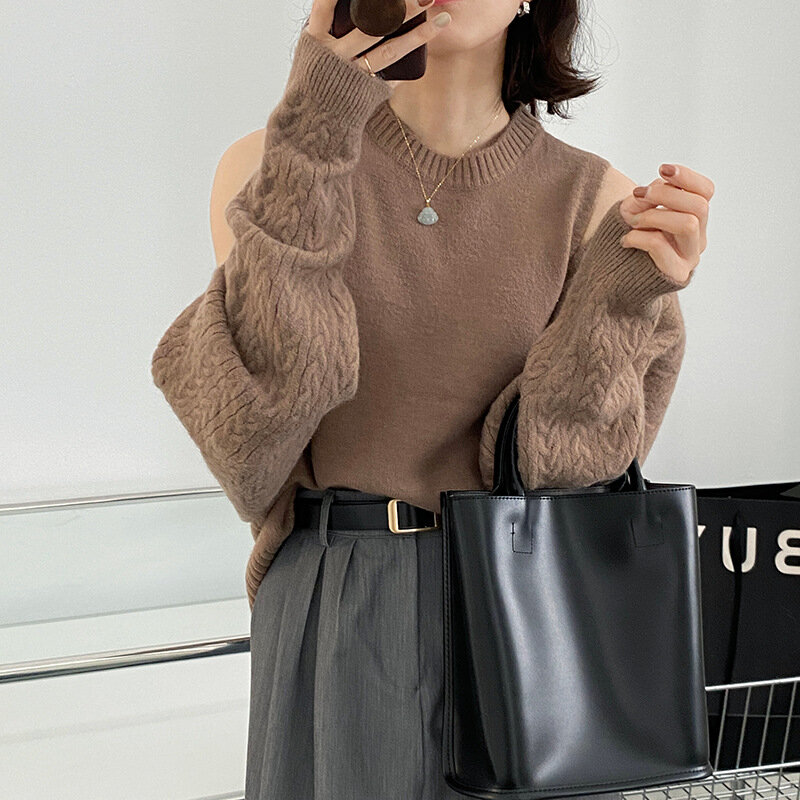 Women's Sweater Cardigan Autumn Winter Solid Twisted Knitted Vest Shawl Tops Two-piece Suit Warm Woman Jacket Vintage Sweater