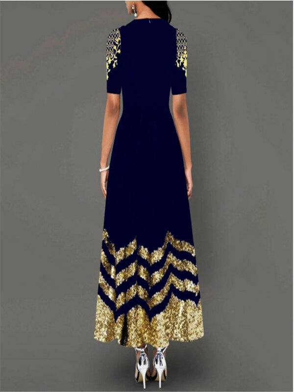 Vintage Maxi Dress Women Half Sleeve Slim Robes 2021 Hot Sale Fashion Floral Print Elegant Party Dress