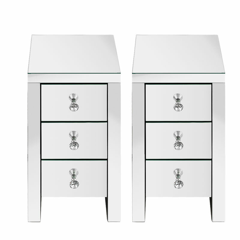 Panana Simple Minimalist Design Nightstand Mirrored Bedside Cabinet Bedside Table Chest of 3 Drawers Nightstand