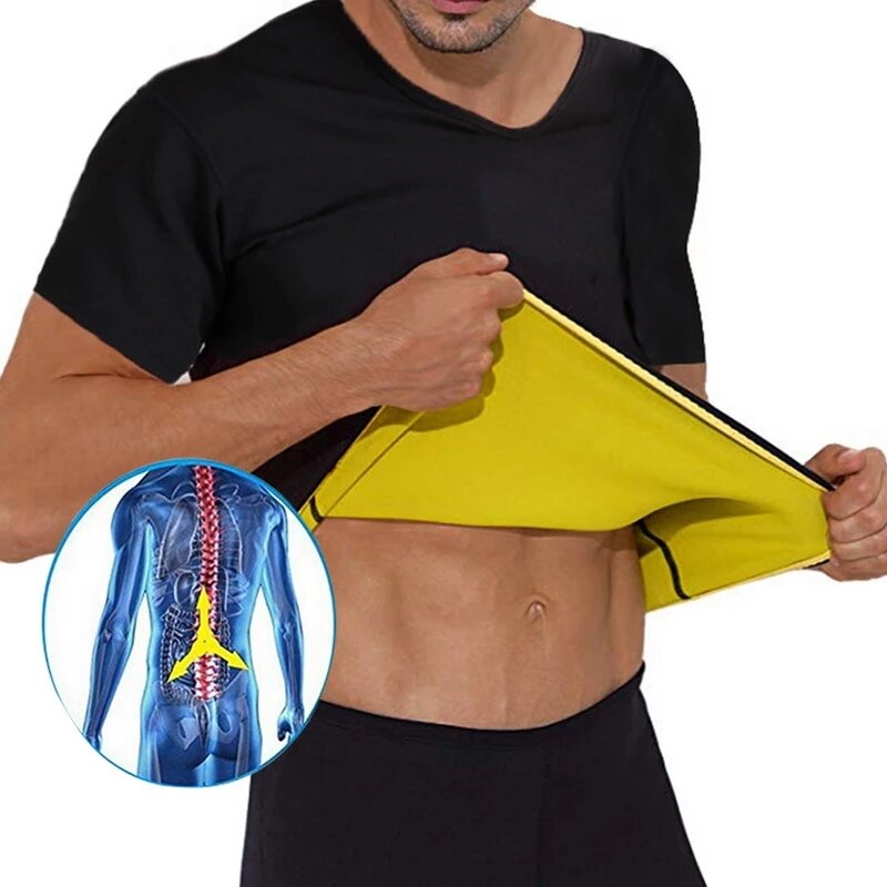 الرجال الحرارية محدد شكل الجسم قميص التخسيس المشكل ضغط سترة رياضية علوية النيوبرين مدرب خصر حرق الدهون فقدان الوزن سترة تي شيرت