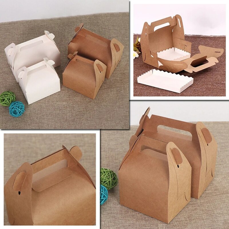 Boîte à gâteaux Portable avec poignée, 20 pièces, boîtes d'emballage en papier pour Biscuits et cupcakes, boîte-cadeau à faire bricolage-même, fournitures de fête