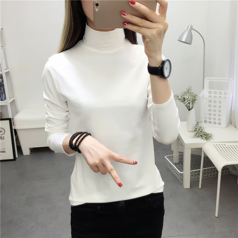 Velvet Padded Bottoming Shirt Women's Long-Sleeved Autumn and Winter Thickening Slim Fit Slimming Warm All-Matching T-shirt 2021
