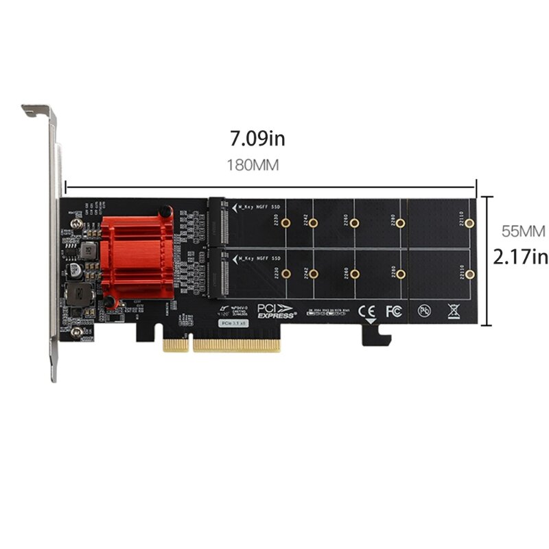 بطاقة توسيع مهايئ M.2 SSD من PCIe 3.1x8 ASM1812 إلى 2 منفذ وبطاقة توسيع مزدوجة من M-key إلى محول Pci-e لـ NVME 2230-22110 SSD