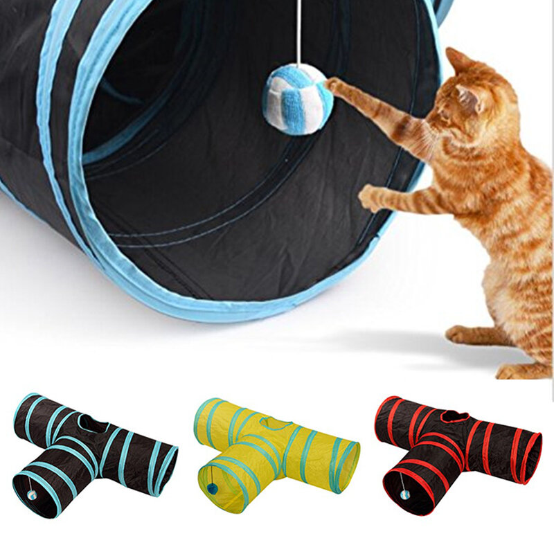 Túnel plegable con agujeros para gato, juguete de entrenamiento para interior y exterior, divertido, para gato, conejo, chat