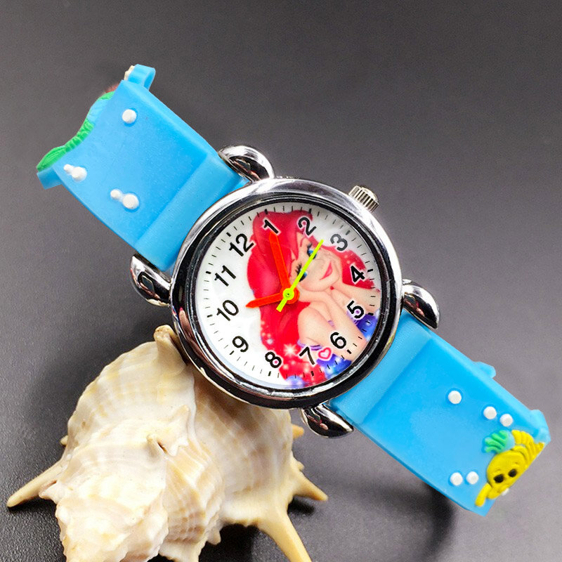 Часы Детские кварцевые с силиконовым ремешком и 3d-рисунком русалки